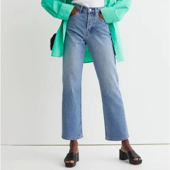 H&M Straight High Ankle Jeans in 'Light Denim Blue', Size 6 - Picture 1 of 12